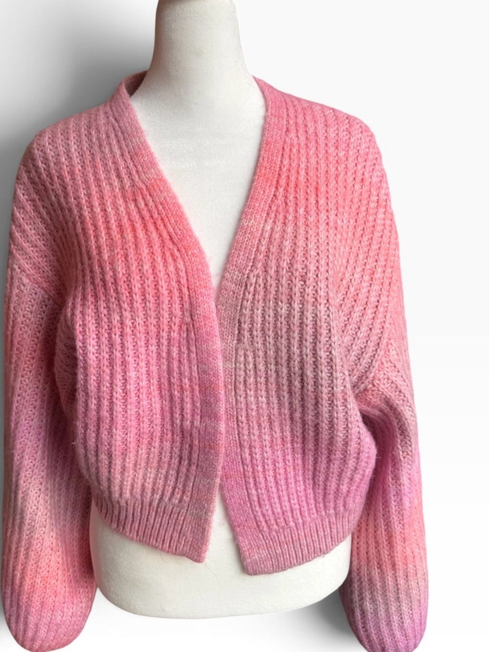 Francesca's Collections Pink Ombre Ribbed Open Cardigan Sz S